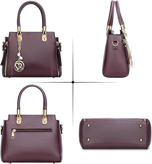 KKXIU Stylish Women Satchel Purses and Handbags Vegan Leather Top Handle Shoulder Crossbody Bag(Burgundy) - Image 3
