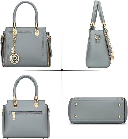 KKXIU Stylish Women Satchel Purses and Handbags Vegan Leather Top Handle Shoulder Crossbody Bag(Grey) - Image 3