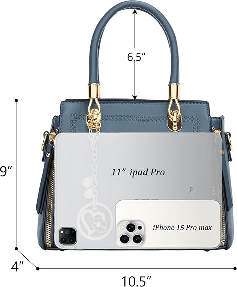 KKXIU Stylish Women Satchel Purses and Handbags Vegan Leather Top Handle Shoulder Crossbody Bag(Navy Blue) - Image 3