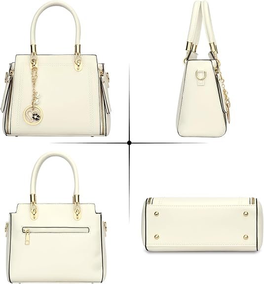 KKXIU Stylish Women Satchel Purses and Handbags Vegan Leather Top Handle Shoulder Crossbody Bag(Paper White) - Image 3
