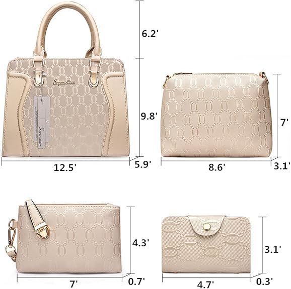 Women's Fashion Handbags Tote Bags Shoulder Bag Top Handle Satchel Purse Set 4pcs(B-gold) - Image 3