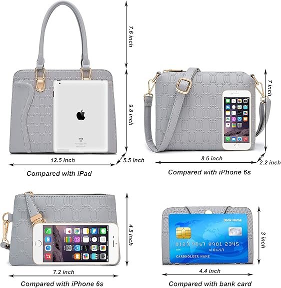 Women's Fashion Handbags Tote Bags Shoulder Bag Top Handle Satchel Purse Set 4pcs(B-grey) - Image 3