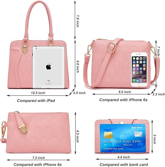 Women's Fashion Handbags Tote Bags Shoulder Bag Top Handle Satchel Purse Set 4pcs(B-pink) - Image 3