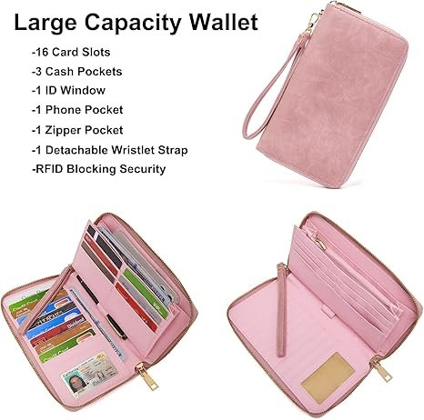 Women Backpack Purse Multipurpose Design Handbags Shoulder Bag PU Leather Travel bag Backpack Set 2pcs(Pink) - Image 3