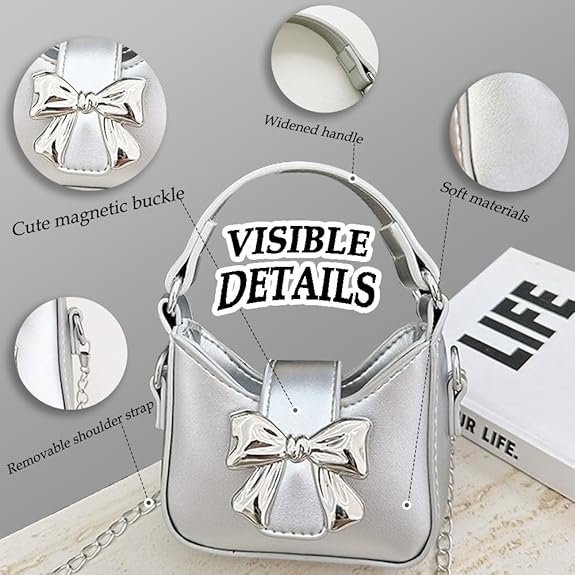 Mini Crossbody Purse, Bow Magnetic Buckle Handbag Shoulder Bag Great Gift Idea for Little Girls - Image 3