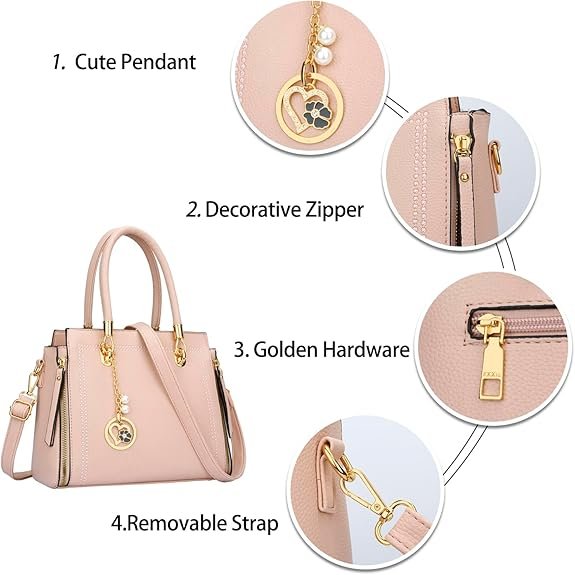 KKXIU Stylish Women Satchel Purses and Handbags Vegan Leather Top Handle Shoulder Crossbody Bag(A-pink) - Image 3