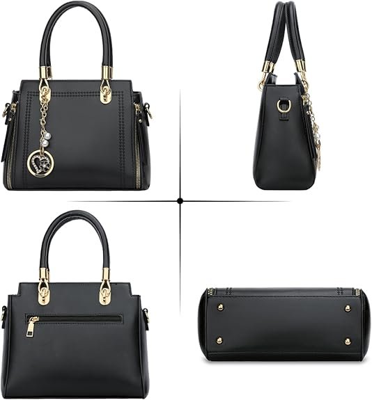 KKXIU Stylish Women Satchel Purses and Handbags Vegan Leather Top Handle Shoulder Crossbody Bag(Black) - Image 3