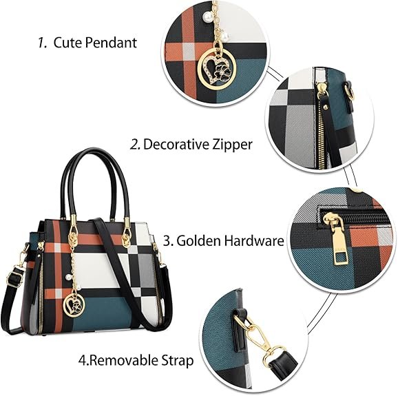 KKXIU Stylish Women Satchel Purses and Handbags Vegan Leather Top Handle Shoulder Crossbody Bag(Black Pattern) - Image 3