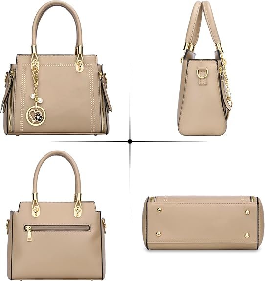 KKXIU Stylish Women Satchel Purses and Handbags Vegan Leather Top Handle Shoulder Crossbody Bag(Khaki) - Image 4