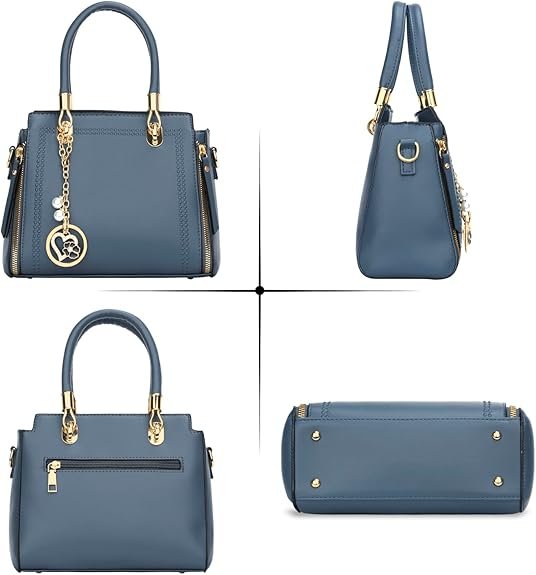 KKXIU Stylish Women Satchel Purses and Handbags Vegan Leather Top Handle Shoulder Crossbody Bag(Navy Blue) - Image 4