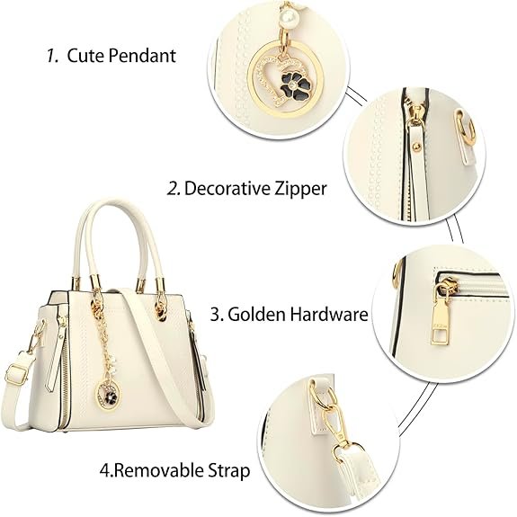 KKXIU Stylish Women Satchel Purses and Handbags Vegan Leather Top Handle Shoulder Crossbody Bag(Paper White) - Image 4