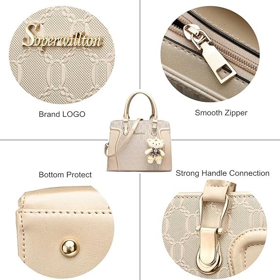 Women's Fashion Handbags Tote Bags Shoulder Bag Top Handle Satchel Purse Set 4pcs(B-gold) - Image 4