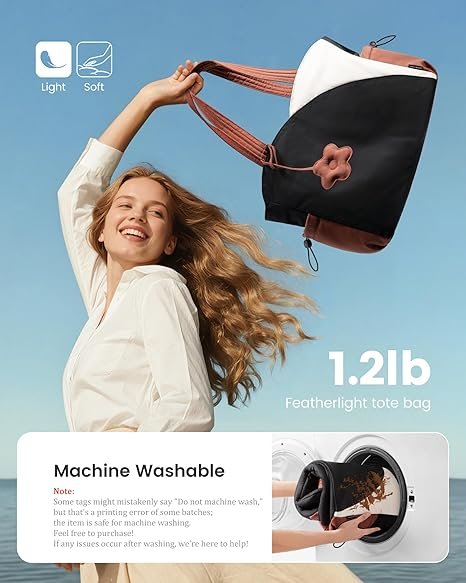 Tote Bag for Women, Puffer Work Bags with Zipper for Daily Travel College, Teacher Nurse Handbags with Laptop Sleeve(Beige-black-brown) - Image 4