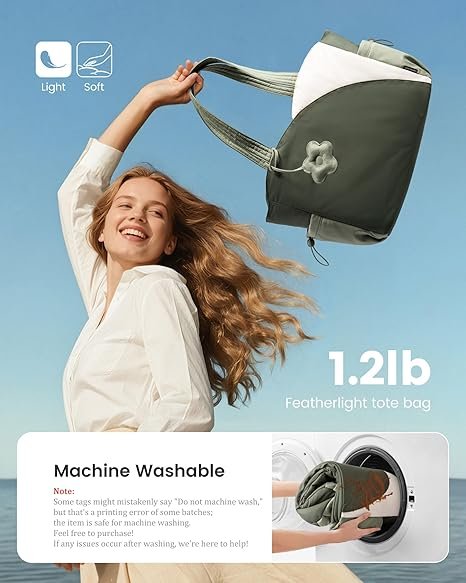 Tote Bag for Women, Puffer Work Bags with Zipper for Daily Travel College, Teacher Nurse Handbags with Laptop Sleeve(Green-beige) - Image 4