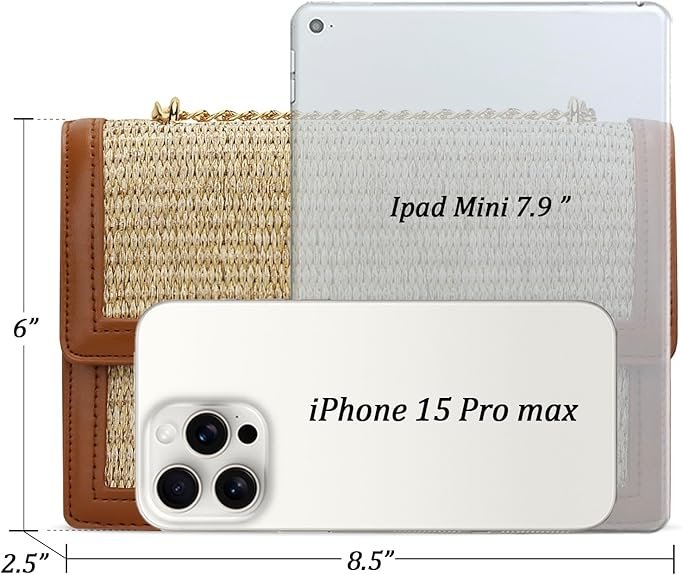 KKXIU Women Straw Crossbody Bag Summer Shoulder Bag Beach Handbag Vegan Leather Purse(Brown) - Image 4