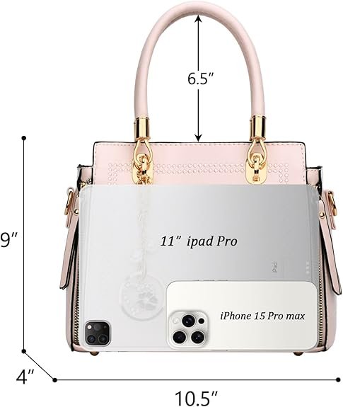 KKXIU Stylish Women Satchel Purses and Handbags Vegan Leather Top Handle Shoulder Crossbody Bag(A-pink) - Image 4