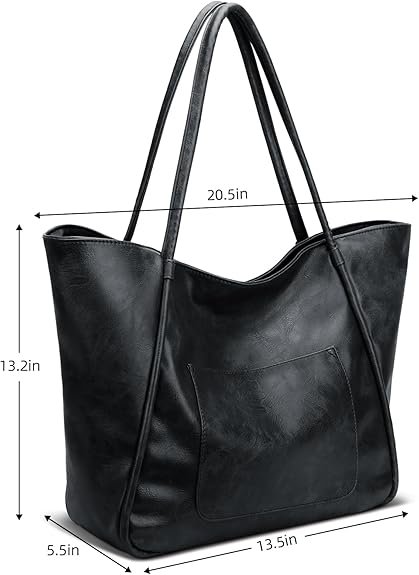 KKXIU Large Tote Bag for Women with Zipper Work Leather Travel Purse and Handbags(Black) - Image 5