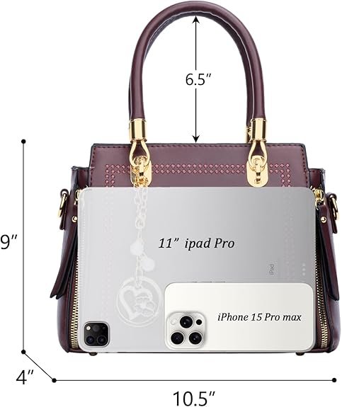 KKXIU Stylish Women Satchel Purses and Handbags Vegan Leather Top Handle Shoulder Crossbody Bag(Burgundy) - Image 5