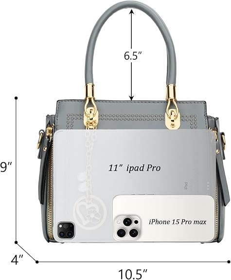 KKXIU Stylish Women Satchel Purses and Handbags Vegan Leather Top Handle Shoulder Crossbody Bag(Grey) - Image 5