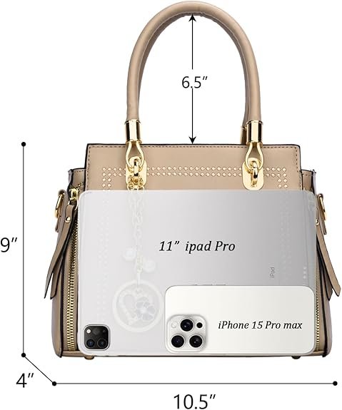 KKXIU Stylish Women Satchel Purses and Handbags Vegan Leather Top Handle Shoulder Crossbody Bag(Khaki) - Image 5