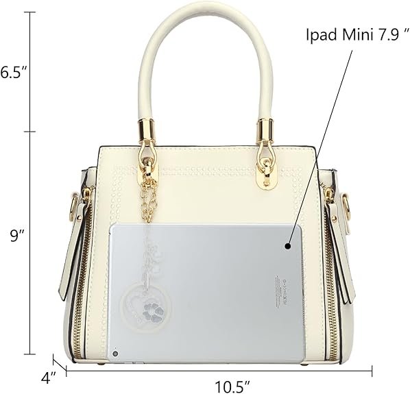 KKXIU Stylish Women Satchel Purses and Handbags Vegan Leather Top Handle Shoulder Crossbody Bag(Paper White) - Image 5