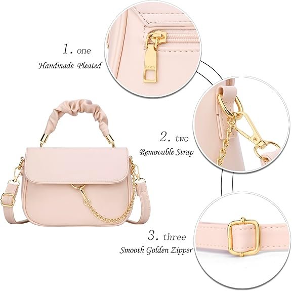 KKXIU Ruched Crossbody Bags for Women and Teenagers Trendy Vegan Leather Top Handle Shoulder Purses - Image 5