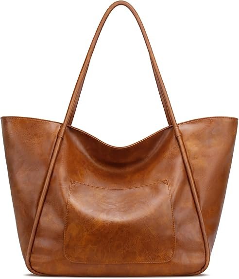KKXIU Large Tote Bag for Women with Zipper Work Leather Travel Purse and Handbags(Brown) - Image 5