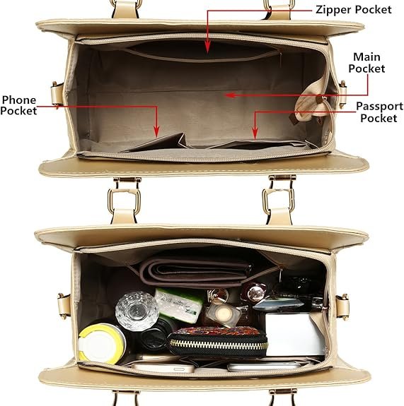 Women's Fashion Handbags Tote Bags Shoulder Bag Top Handle Satchel Purse Set 4pcs(B-gold) - Image 5