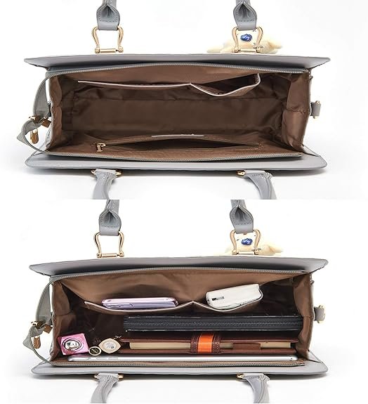 Women's Fashion Handbags Tote Bags Shoulder Bag Top Handle Satchel Purse Set 4pcs(B-grey) - Image 5