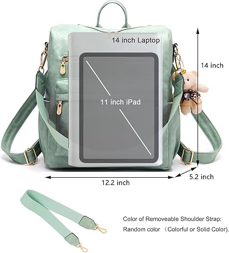 Women Backpack Purse Multipurpose Design Handbags Shoulder Bag PU Leather Travel bag Backpack Set 2pcs(Iceblue) - Image 5