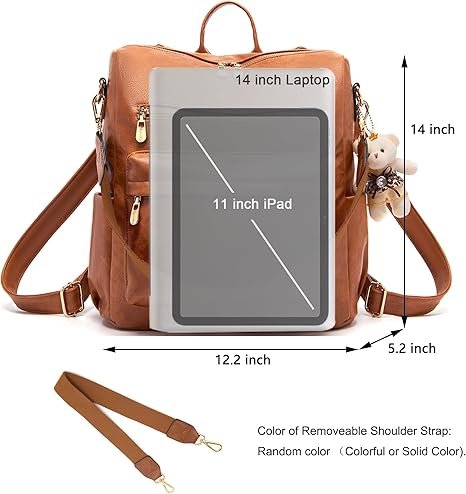 Women Backpack Purse Multipurpose Design Handbags Shoulder Bag PU Leather Travel bag Backpack Set 2pcs(Brown) - Image 5