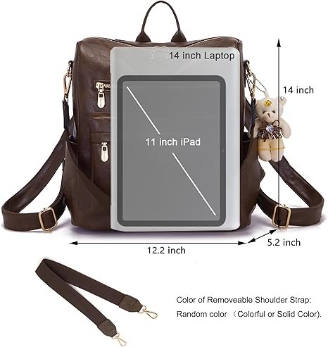 Women Backpack Purse Multipurpose Design Handbags Shoulder Bag PU Leather Travel bag Backpack Set 2pcs(Darkcamel) - Image 5