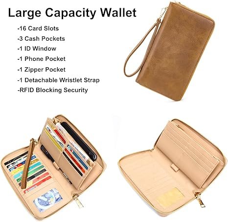 Women Fashion Backpack Purse Anti-Theft Leather Shoulder Bag Travel Multi Pockets Handbag Wallet Set 3pcs(Apricot) - Image 5