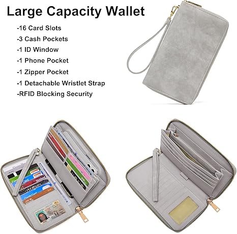 Women Fashion Backpack Purse Anti-Theft Leather Shoulder Bag Travel Multi Pockets Handbag Wallet Set 3pcs(Grey) - Image 5