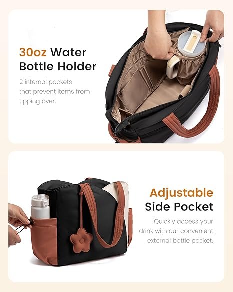 Tote Bag for Women, Puffer Work Bags with Zipper for Daily Travel College, Teacher Nurse Handbags with Laptop Sleeve(Beige-black-brown) - Image 5