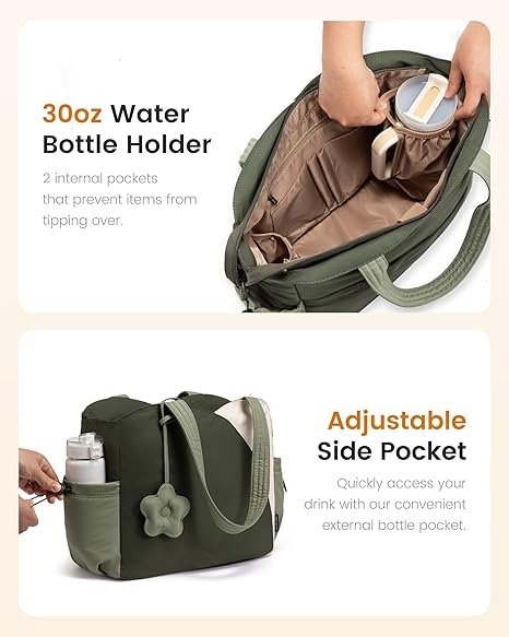 Tote Bag for Women, Puffer Work Bags with Zipper for Daily Travel College, Teacher Nurse Handbags with Laptop Sleeve(Green-beige) - Image 5