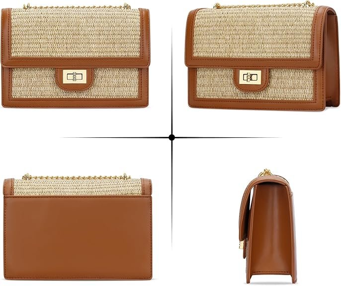 KKXIU Women Straw Crossbody Bag Summer Shoulder Bag Beach Handbag Vegan Leather Purse(Brown) - Image 5