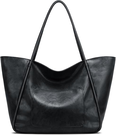 KKXIU Large Tote Bag for Women with Zipper Work Leather Travel Purse and Handbags(Black) - Image 6