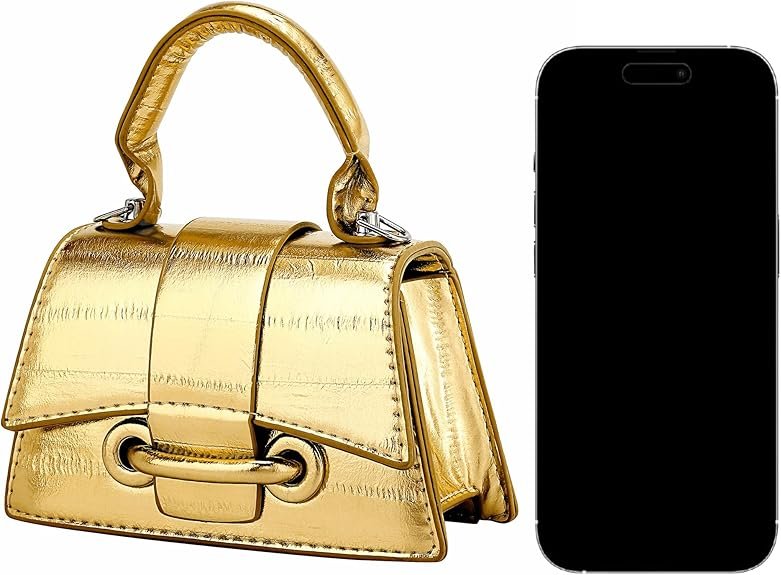 Micro Mini Crossbody Handbag Women's Purse Clutch Cute Mini Trendy Bag Top Handle PU Leather Shoulder Bag(Gold) - Image 6