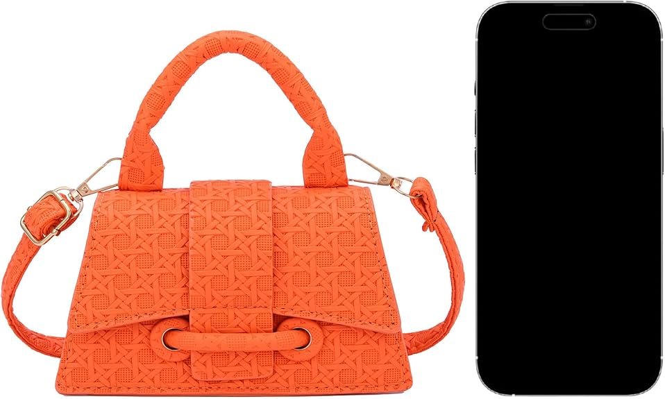 Micro Mini Crossbody Handbag Women's Purse Clutch Cute Mini Trendy Bag Top Handle PU Leather Shoulder Bag(Orange) - Image 6