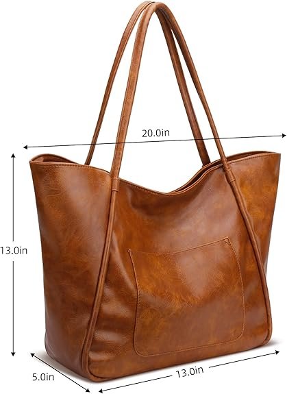 KKXIU Large Tote Bag for Women with Zipper Work Leather Travel Purse and Handbags(Brown) - Image 6