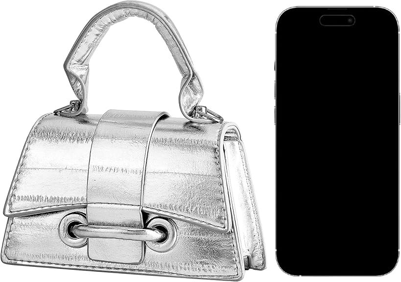 Micro Mini Crossbody Handbag Women's Purse Clutch Cute Mini Trendy Bag Top Handle PU Leather Shoulder Bag(Silver) - Image 6
