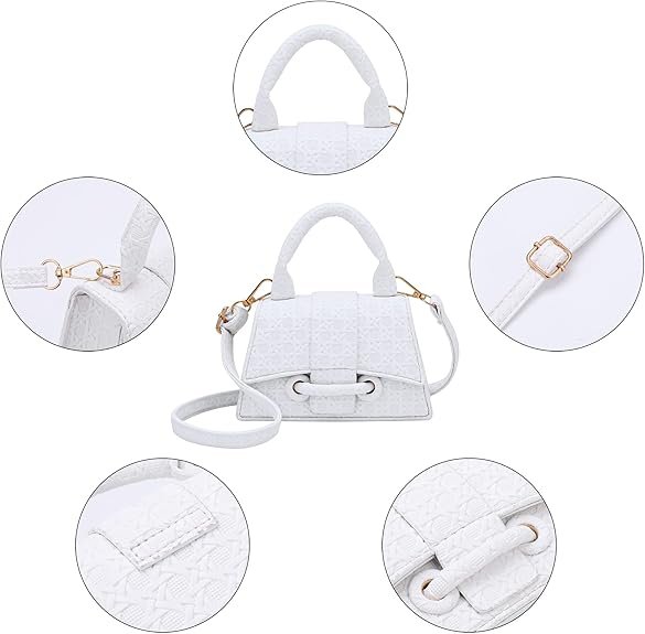Micro Mini Crossbody Handbag Women's Purse Clutch Cute Mini Trendy Bag Top Handle PU Leather Shoulder Bag(White #1) - Image 6
