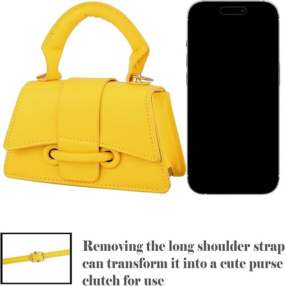 Micro Mini Crossbody Handbag Women's Purse Clutch Cute Mini Trendy Bag Top Handle PU Leather Shoulder Bag(Yellow) - Image 6