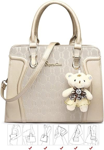 Women's Fashion Handbags Tote Bags Shoulder Bag Top Handle Satchel Purse Set 4pcs(B-gold) - Image 6