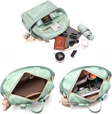 Women Backpack Purse Multipurpose Design Handbags Shoulder Bag PU Leather Travel bag Backpack Set 2pcs(Iceblue) - Image 6