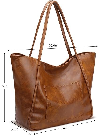 KKXIU Large Tote Bag for Women with Zipper Work Leather Travel Purse and Handbags(Dark Brown) - Image 6