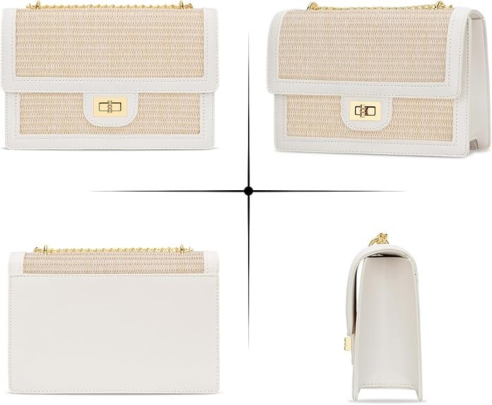 KKXIU Women Straw Crossbody Bag Summer Shoulder Bag Beach Handbag Vegan Leather Purse(Beige) - Image 6