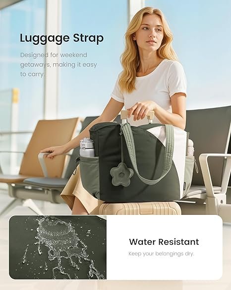 Tote Bag for Women, Puffer Work Bags with Zipper for Daily Travel College, Teacher Nurse Handbags with Laptop Sleeve(Green-beige) - Image 6