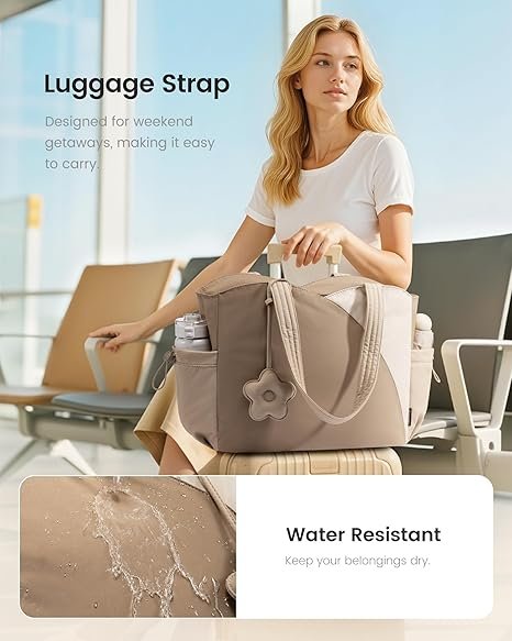 Tote Bag for Women, Puffer Work Bags with Zipper for Daily Travel College, Teacher Nurse Handbags with Laptop Sleeve(Khaki-beige) - Image 6